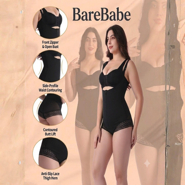 Front Zipper Thong Bodysuit With Lace