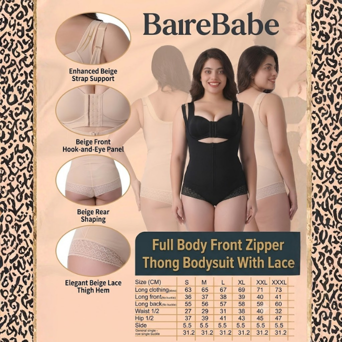 Front Zipper Thong Bodysuit With Lace