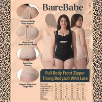 Front Zipper Thong Bodysuit With Lace